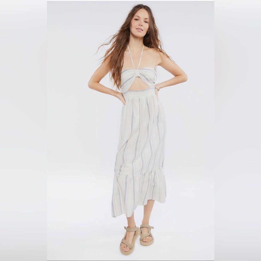 Women’s striped linen dress midi spring summer dress